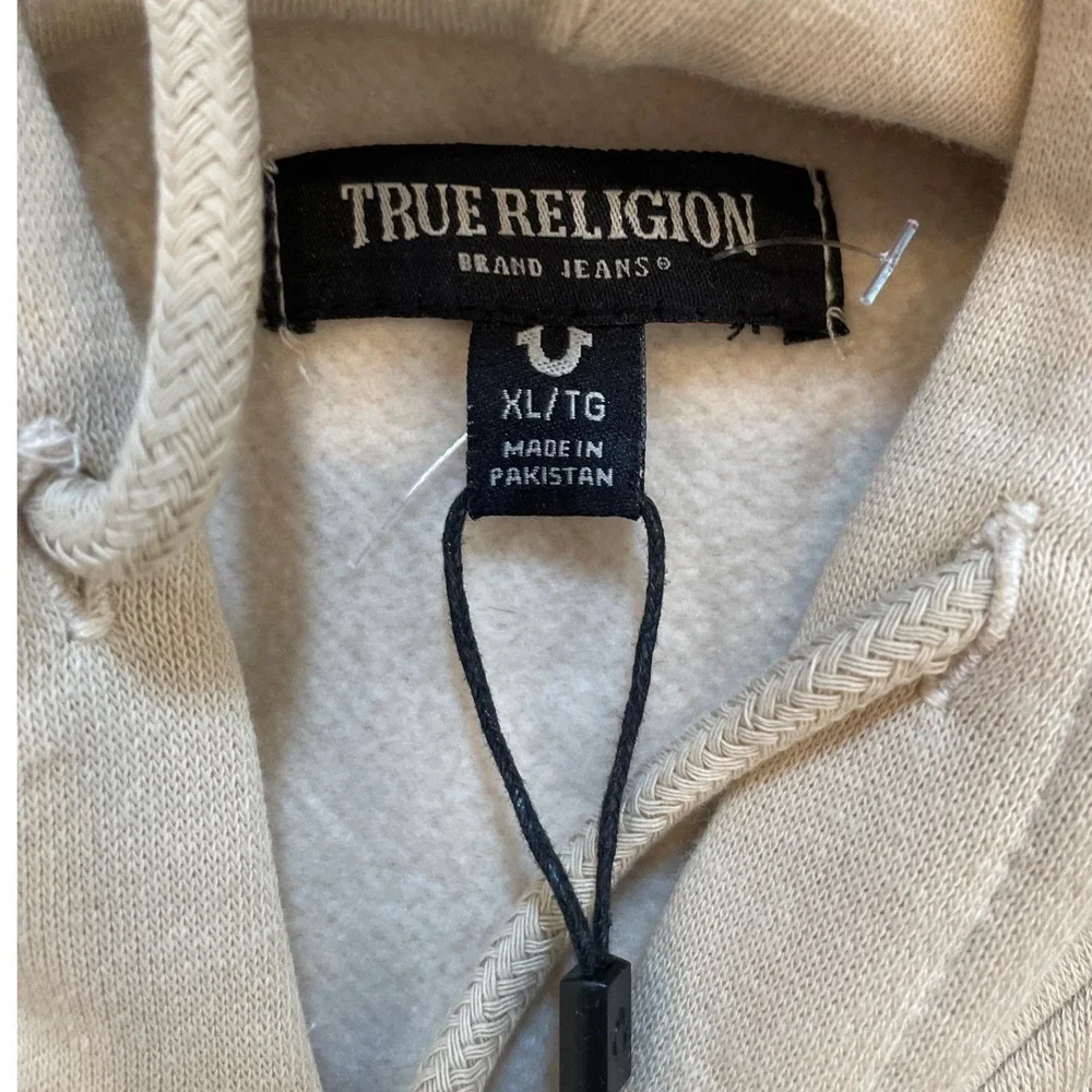 True Religion Zip Hoodie Mens XL Fog Beige College Logo Y2K Streetwear New